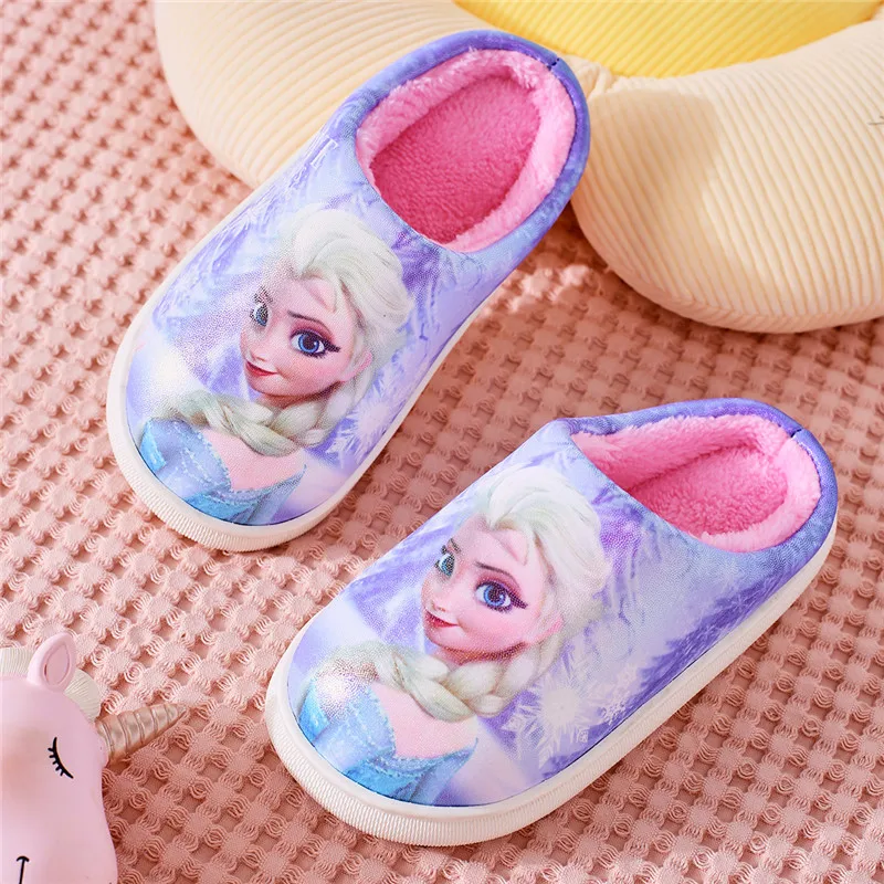 Disney Frozen Elsa Princess Home Slippers plush Designer Kids plaform Warm Shoes Slip on Baby Girls Shoes Child Flats