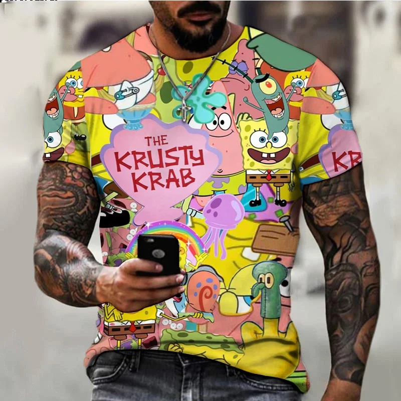 2024 Harajuku New Fashion Men Women T-shirt SpongeBob Cartoon Anime Kids Short-sleeved Summer Fashion Casual Children's T-shirt 2