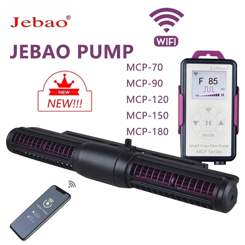 Jebao-Bomba De Fluxo Cruzado Mcp 70, 90, 120, 150, Display Com Controle Por Wi-Fi, Ciclo Silencioso, Cristal Loriquido