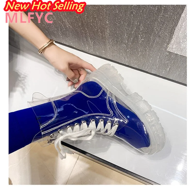 Crystal Sole Fashion Large Fashion Boots Elevated New Lace up Transparent Matsutake Thick Sole Jelly Short Boots Cool Boots