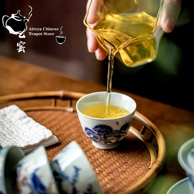 Kung Fu Tea Cup Vintage Blue and White Tea Cup Master Cup Handmade Ceramic Single Personal Small Cup