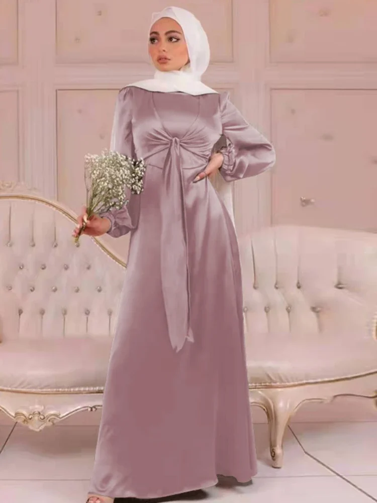 Satin Abaya Dress Ramadan EID Abayas for Women Dubai Party Muslim Dresses Turkey Islam Clothes Hijab Kaftan Robe Femme Musulmane