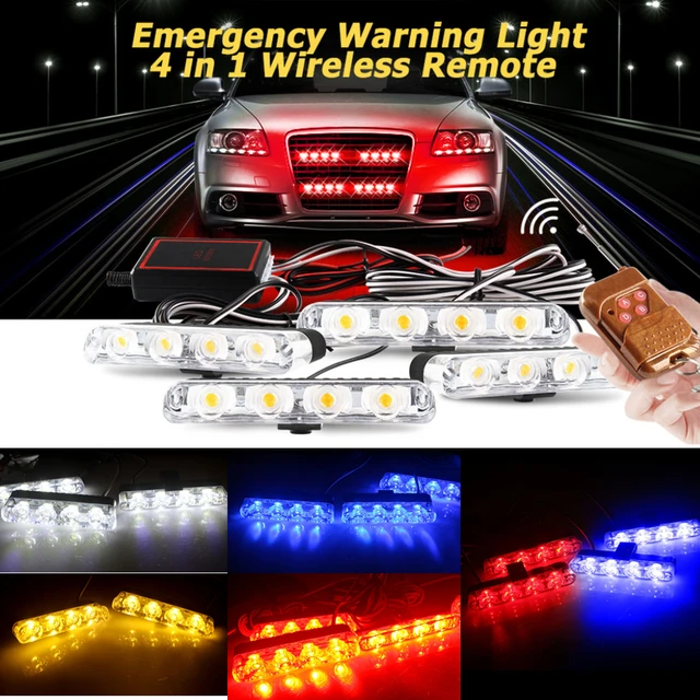 4 x 3 LED voiture calandre feux d'avertissement de police jaune clignotant lampe  stroboscopique d'urgence étanche, DC 12 V, paquet de 4