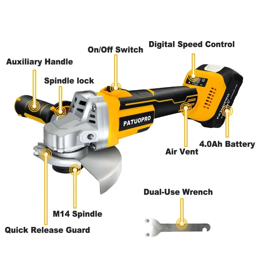 125mm Cordless Brushless Angle Grinder M14 Rechargeable Cutting Machine Speed Adjustable Digital Display For Makita 18v Battery 3