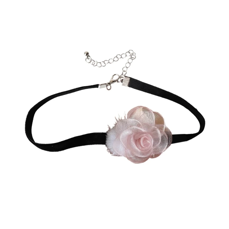 

Adjustable Clavicle Chains Velvets Flower Pendant Necklaces Furry Ball Neckchain Elegant Choker Accessories for Women