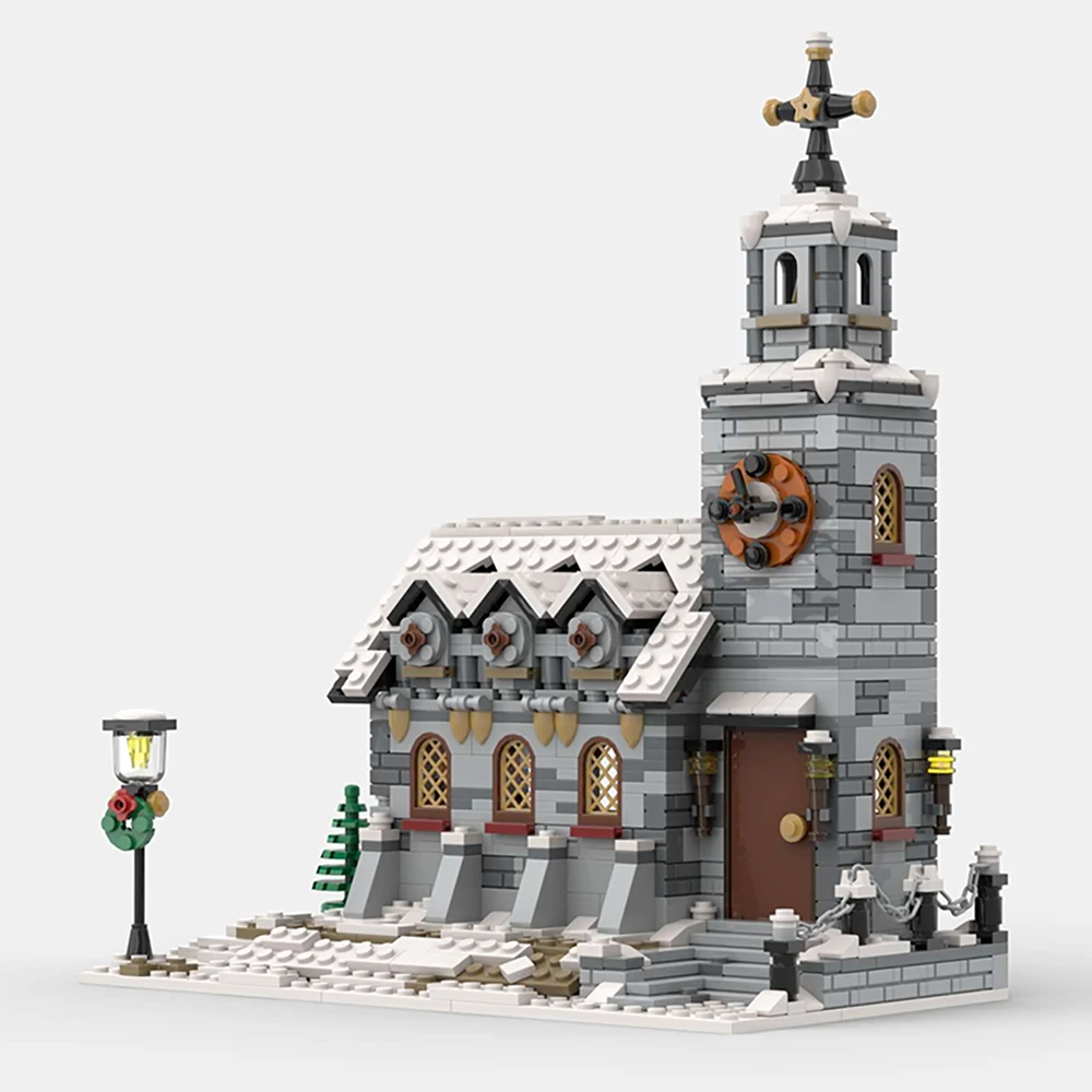 Buildmoc Winter Village Cafety Building Holiday Cottage Strade Chiesa Costruzione Building Blocks Modello Bambini Giocattoli Di Natale