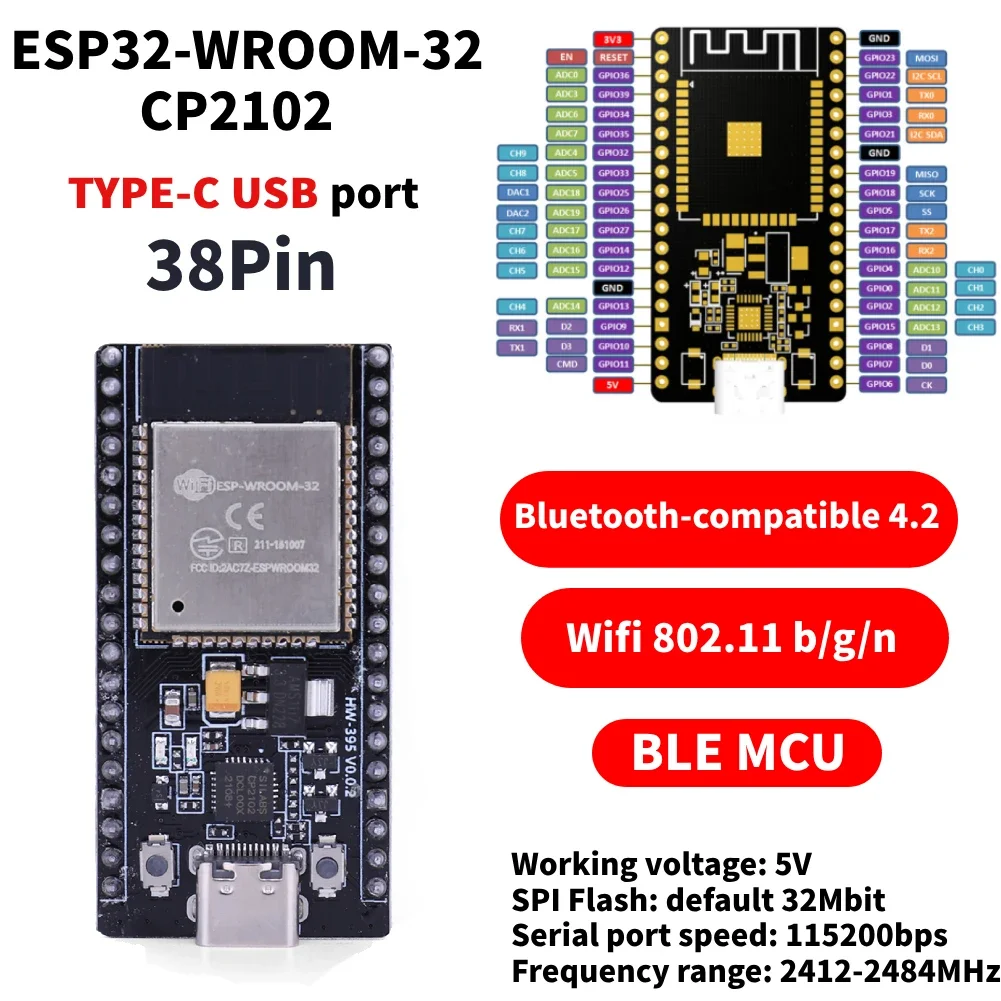 1PCS ESP WROOM 32 Development Board Esp32 38 pin 30pin Type c Mirco USB 