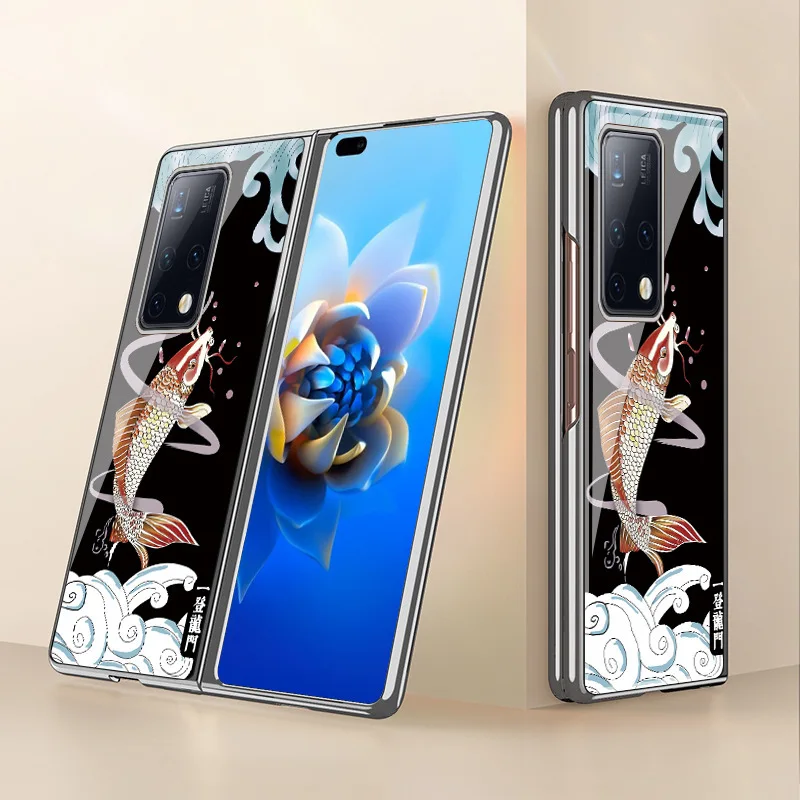 MateX2 Funda Case for Huawei Mate X2 Dragon Fish Mythical Beast Plating Tempered Glass Protection Mobile Phone Case Cover MateX2