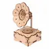 Creative DIY phonograph Sounding Music Box Mechanical Wooden Toys 3D Puzzle Wooden Puzzle Assembling Toy Gramophone Model 3