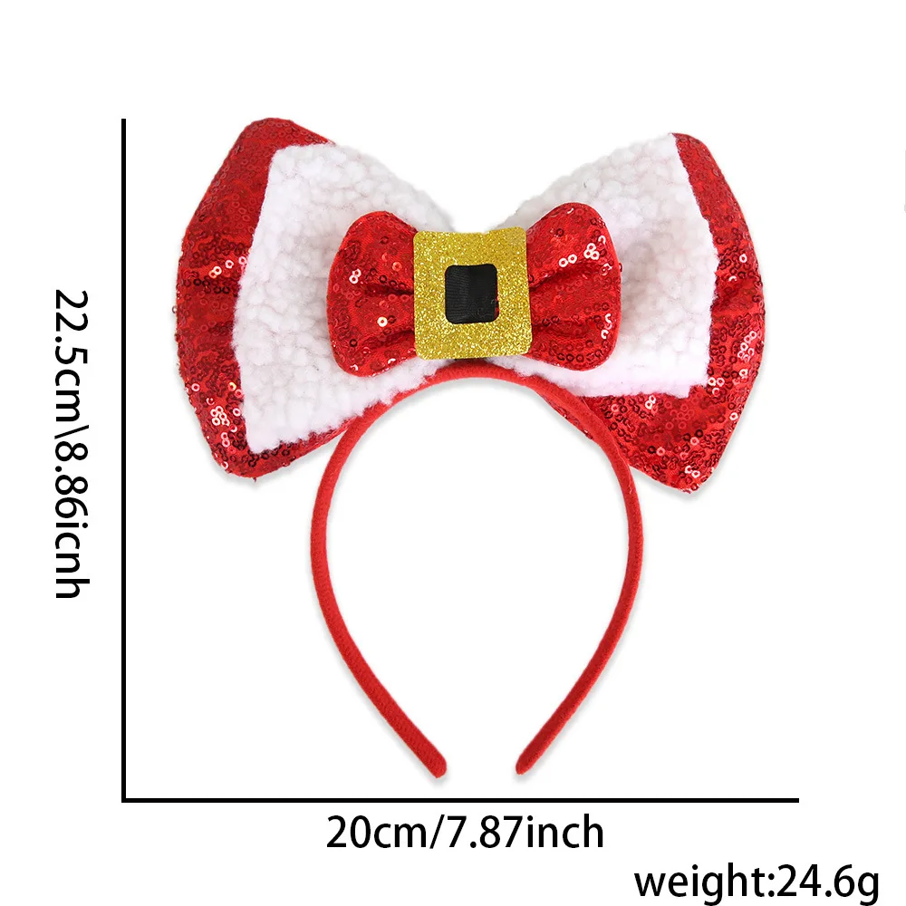 1PC Christmas Bow Headbands, Sequin Glitter Xmas Hair Hoops for Women Girls, Party Cosplay Christmas Decorations