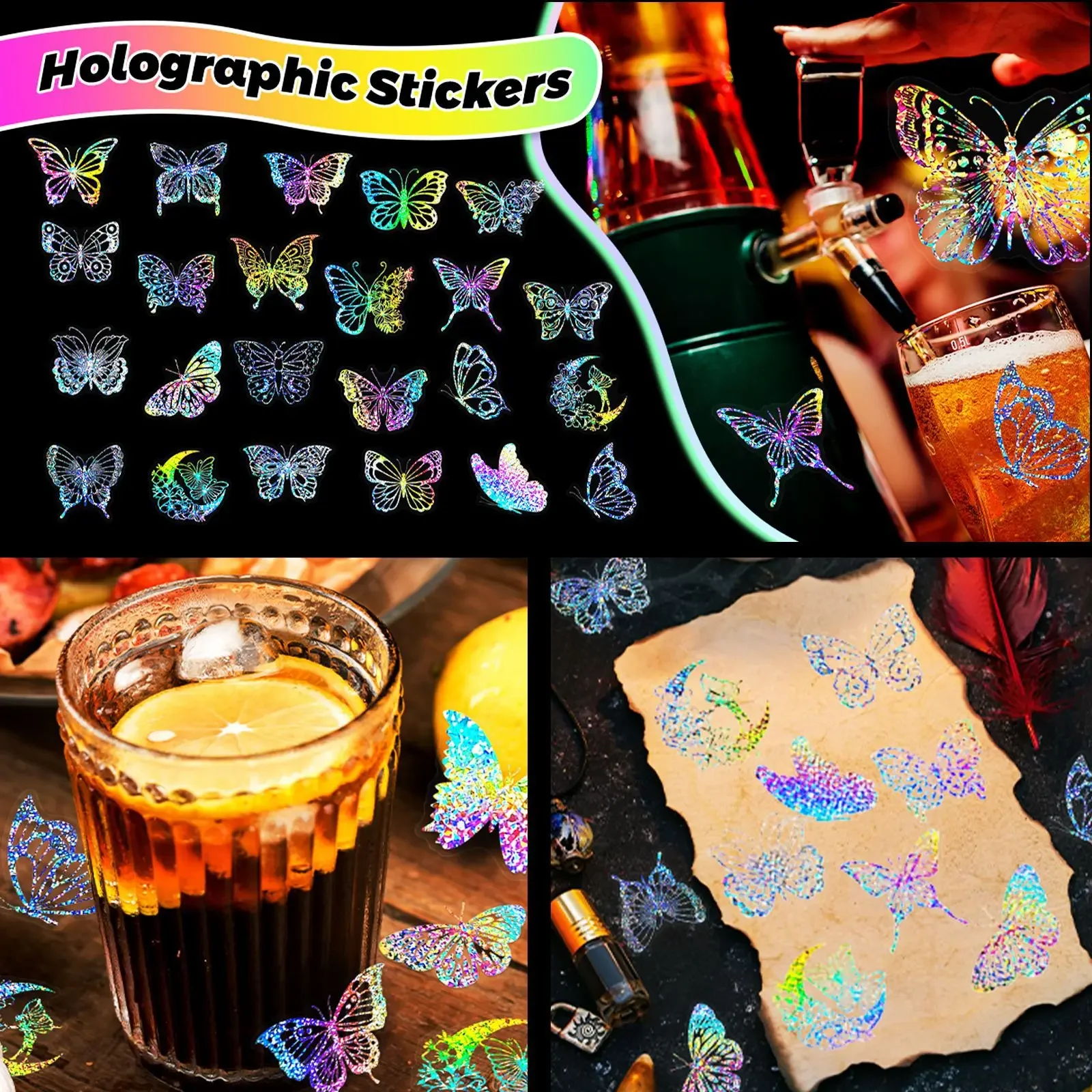 10/50/100pcs DIY 기타 Scrapbooking 가방 물병 전화 노트북 스케이트 보드에 대 한 홀로그램 레이저 나비 스티커
