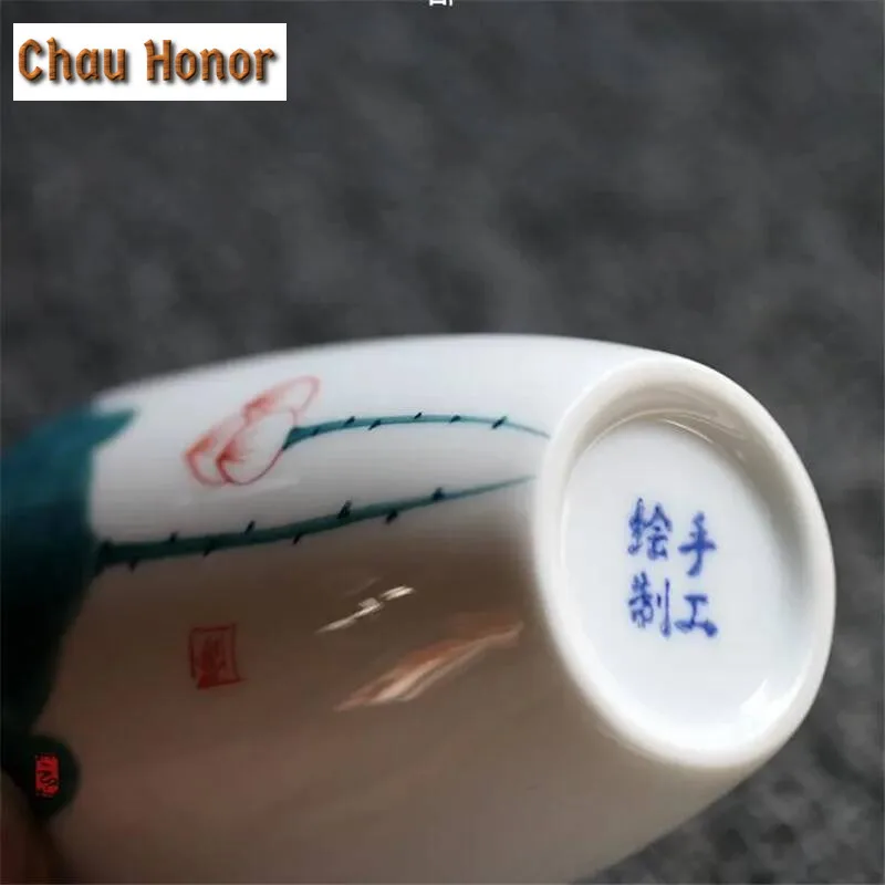 Lotus Hand Painted Pottery Kiln Cha Hai Ceramic Tea Separate Tool Kung Fu Tea Set Pigmented Fair Cups Heat Resistant Tea Service