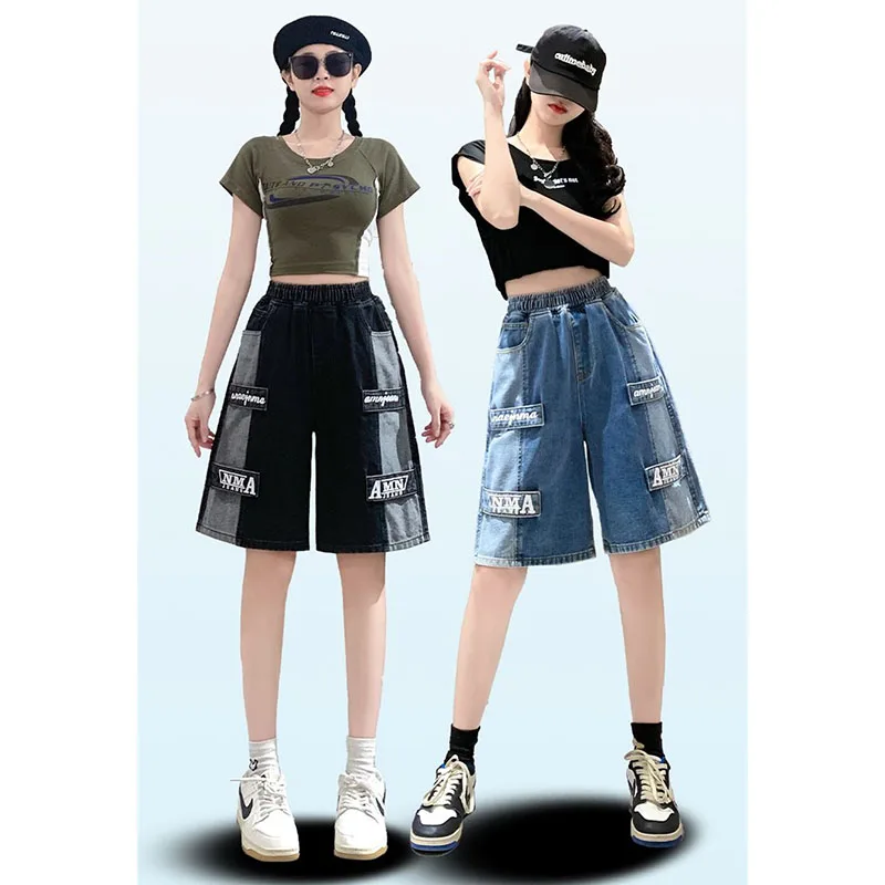 

Женские летние брюки ковбойские шорты с пятью точками, свободные джинсы с широкими штанинами и высокой талией, джинсовые брюки с широкими штанинами