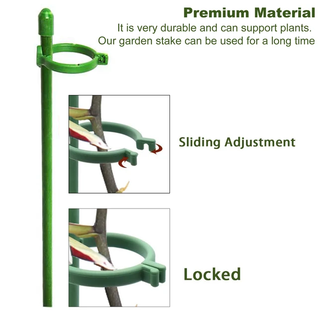 Növénytáblák Zöld Állítható Kerti Egy Szárú Növényi Tartó Tét Botok Gyűrűkkel Virágok Paradicsoma - Image 4