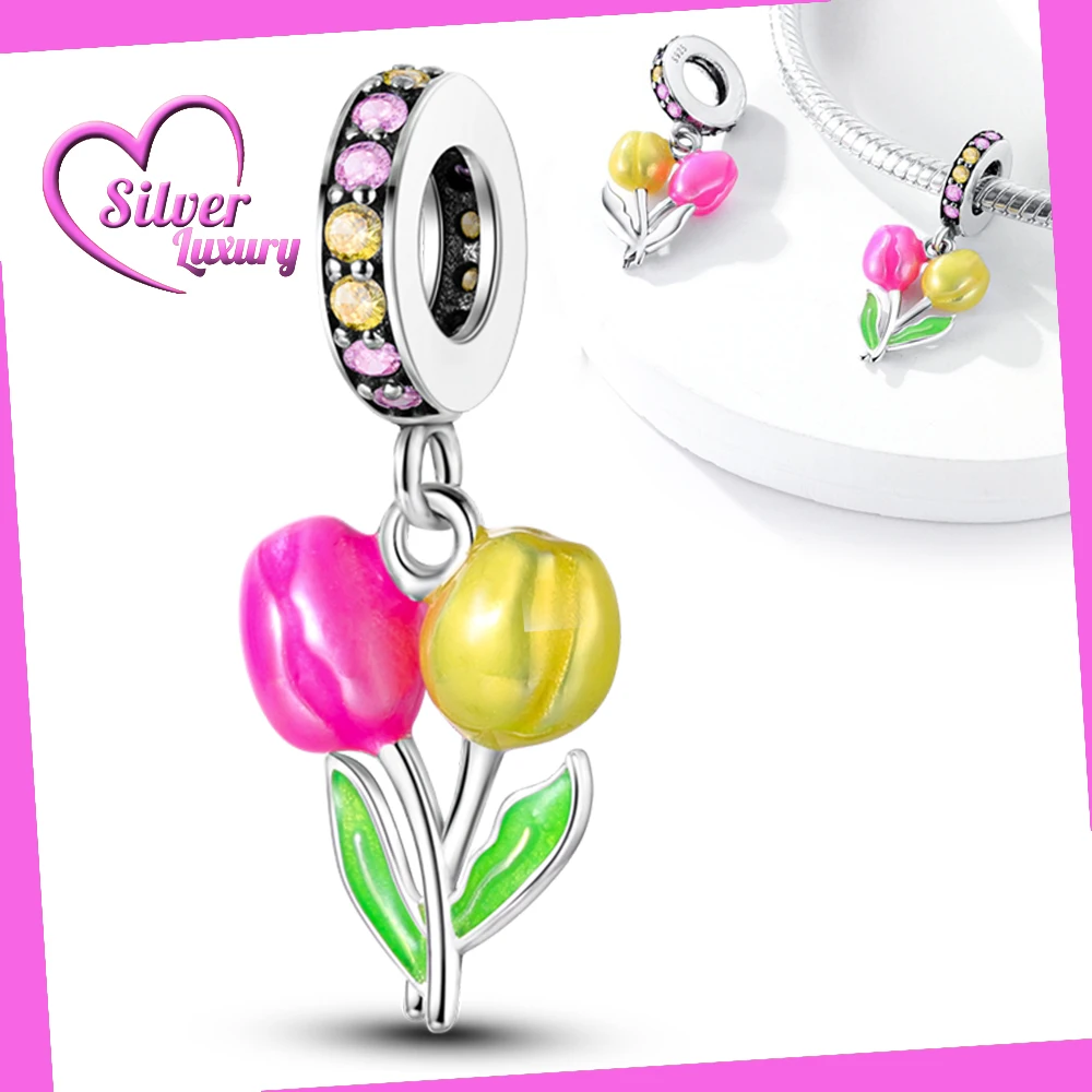 

925 Sterling Silver Tied Tulip Pendant Fit Pandora Charms Silver 925 Original Bracelet for Jewelry Making