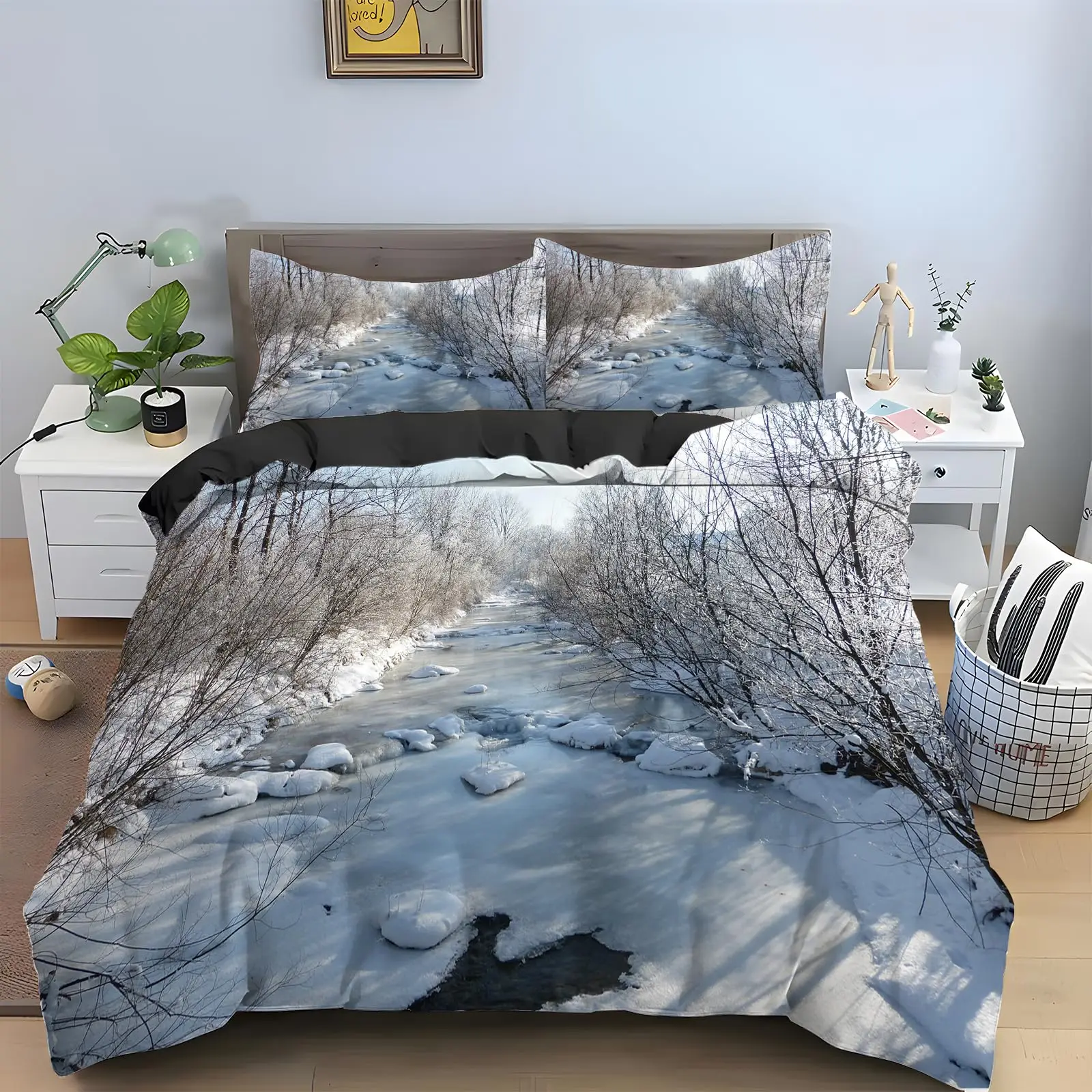 Snow Christmas Duvet Cover Set, Decorative 3 Piece Bedding Set With 2 Pillow Shams, Single King Queen Twin Size Bed Collection 4