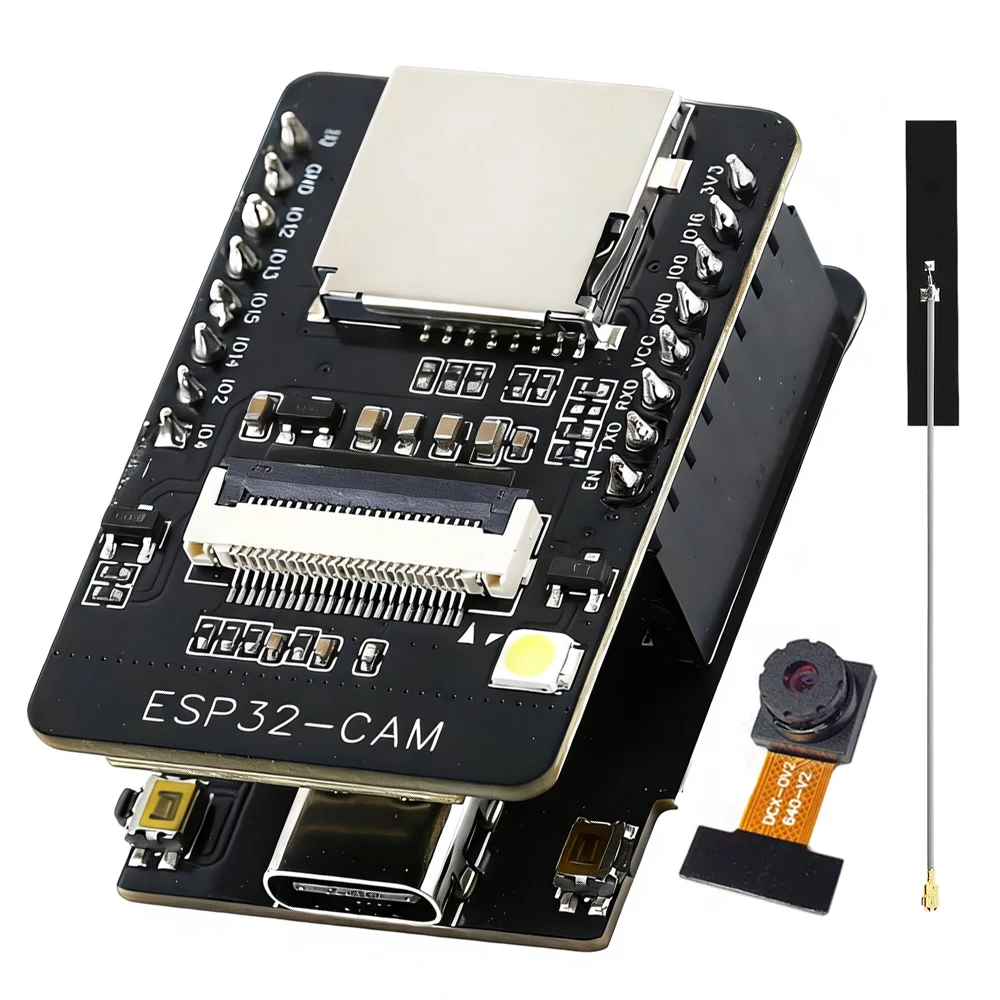 Kit Modulo Fotocamera ESP32 CAM Originale con Antenna Estesa, WiFi 2.4 GHz, Bluetooth, 8MB PSRAM, Modulo Fotocamera OV2640, 66 Gradi, TYPE-C