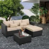 Outdoor Furniture 3-Piece Set Willow Terrace Furniture Segmented Sofa, Coffee Table with Storage, Non Slip Mat Waterproof Cover 2