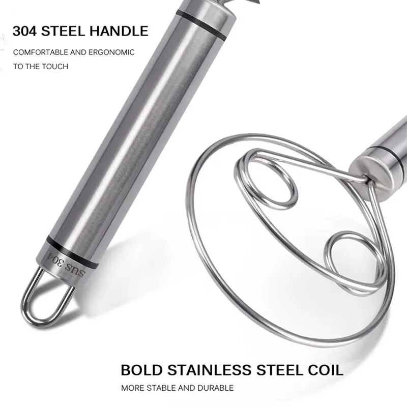 Danish Dough Whisk Stainless Steel Dutch Style Bread Dough Hand Mixer Kitchen Baking Tools