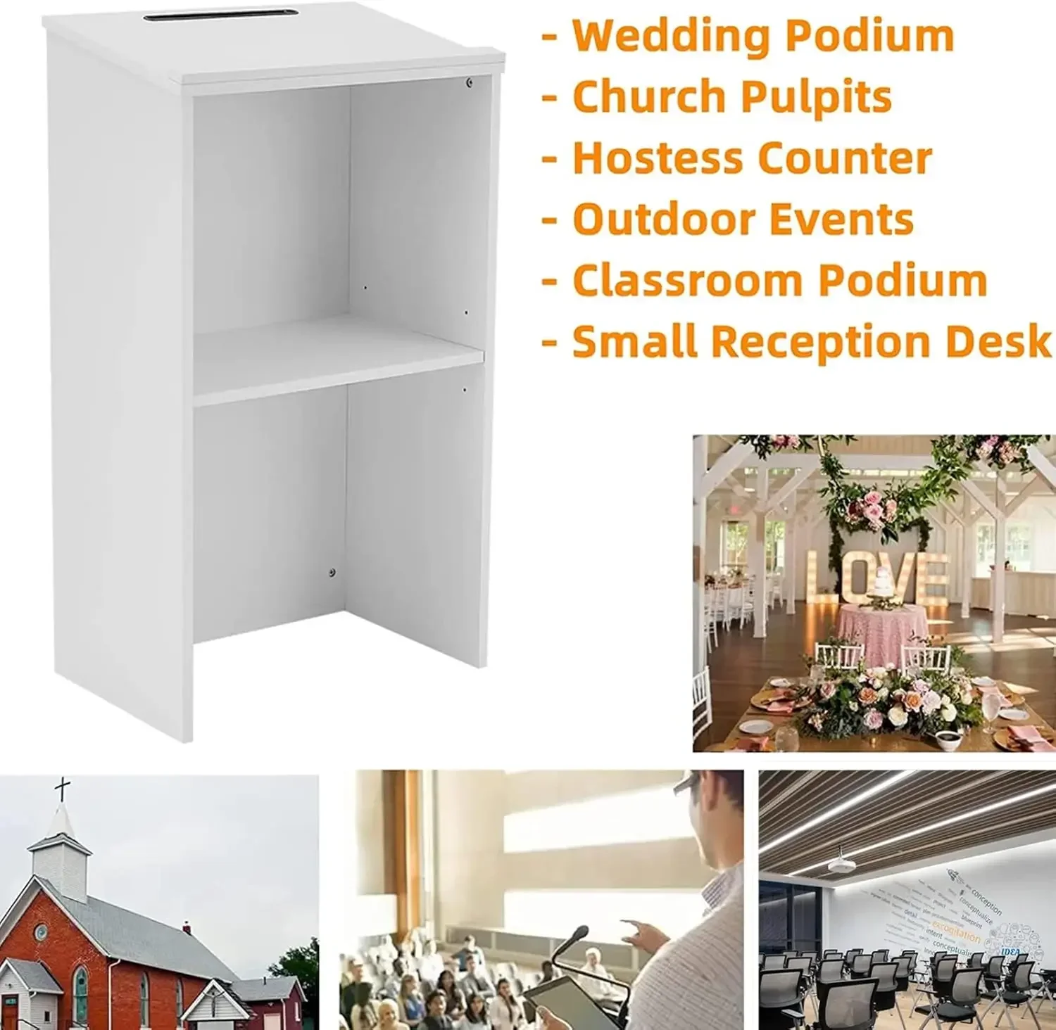 Portable Podium Stand Hostess Stand Desk with Adjustable Shelf for Churches, Lectern Classrooms, Office (White) USA 3