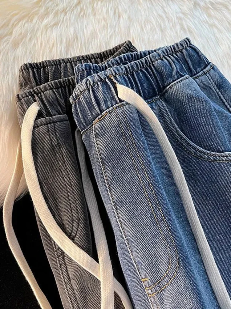 Thicken Warm Velvet Lined Wide Leg Jean Fashion High Waist  Washing New Vaqueros Fall Winter Classic Snow Wear Women Denim Pants