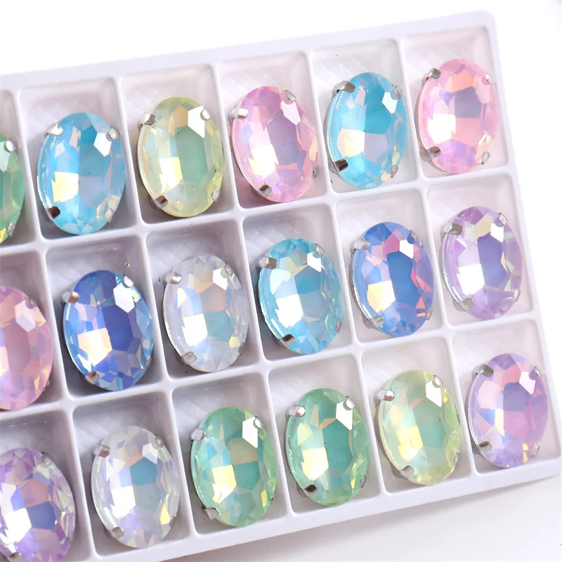 Mocha Glitter Oval Crystal Rhinestones Sew On Glass gemstones Sliver Base Beads Garment Clothing Accessories