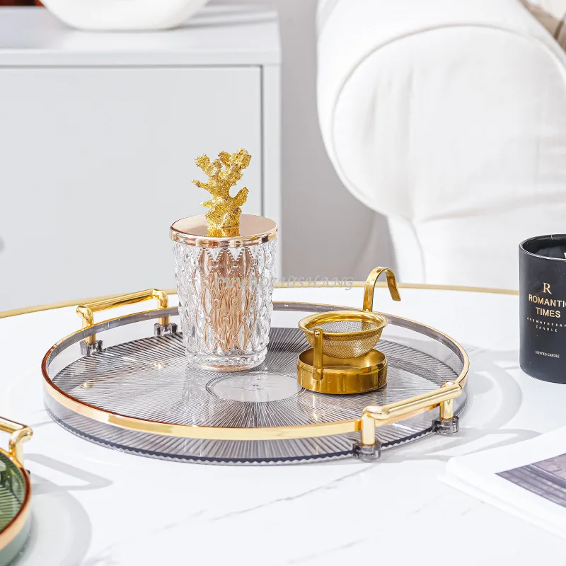 Round Storage Tray Home Living Room Coffee Table Tea Cup Storage Plate Acrylic Tray Aromatherapy Organizer Home Decor storage tray