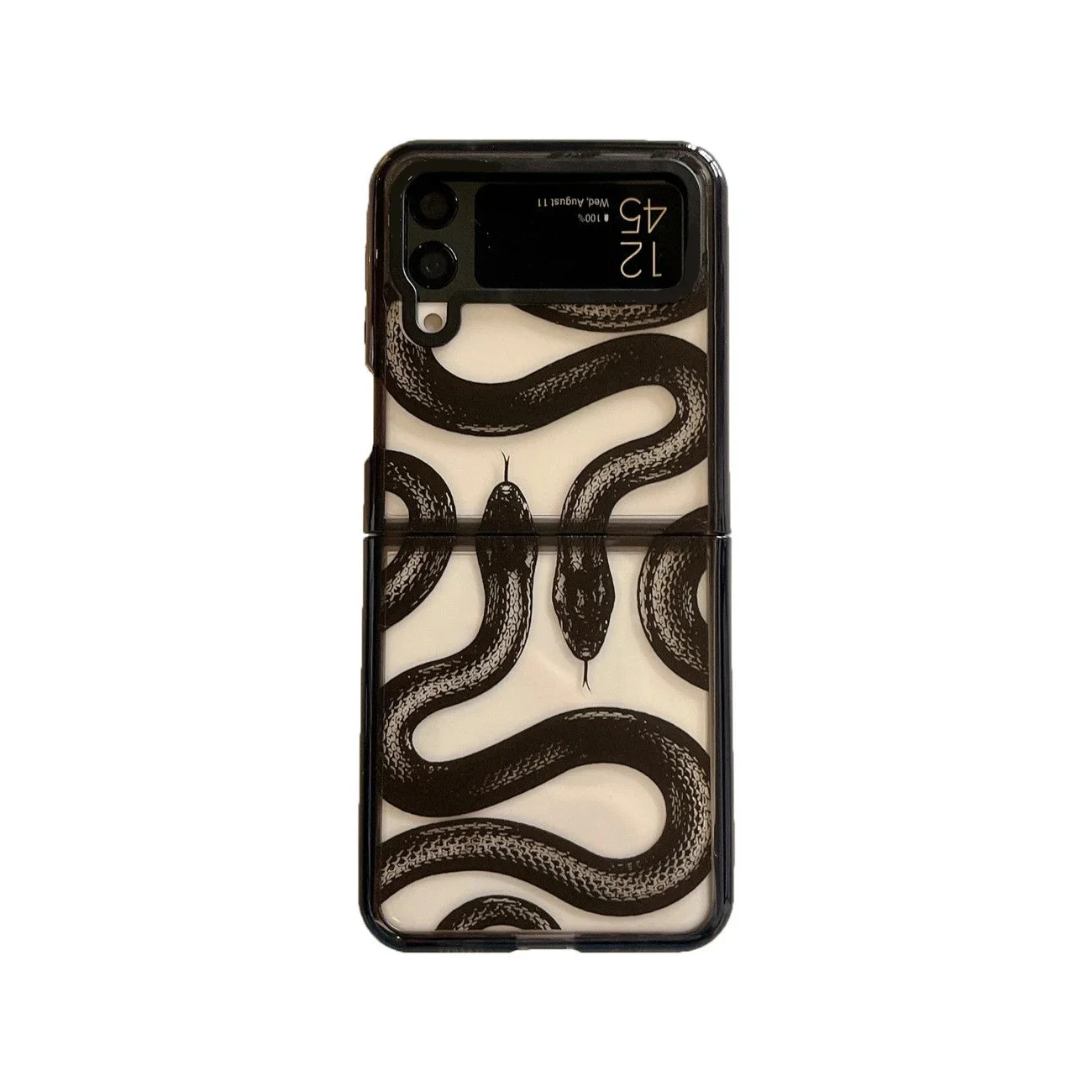 

Black Border Acrylic Snake Phone Case for Samsung Galaxy Z Flip 5 4 3 Back Cover for ZFlip3 ZFlip4 ZFlip5 Hard Case Shell