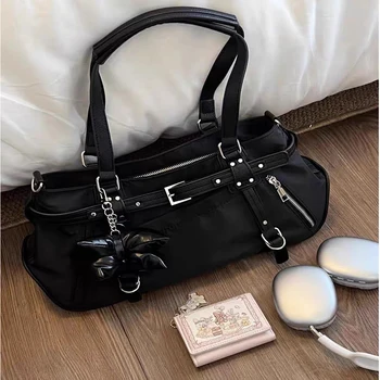Y2K Harajuku Leopard Print Shoulder Bag for Sexy Girls Nylon Cute Handbag for Ladies Retro Handbag Fashionable Shoulder Bag 1