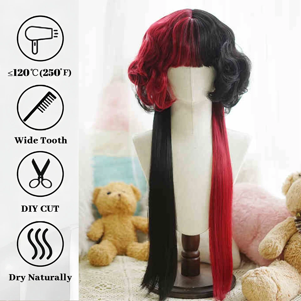 Synthetic Black White Cosplay Wig for Women Daily Party