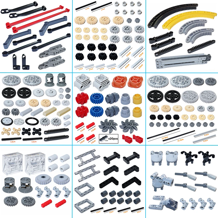 MOC Technische Ziegel Getriebe Kreuz Achsen Rack Set Bausteine Zubehör Groß Mehrere Größen High-Tech Lernspielzeug