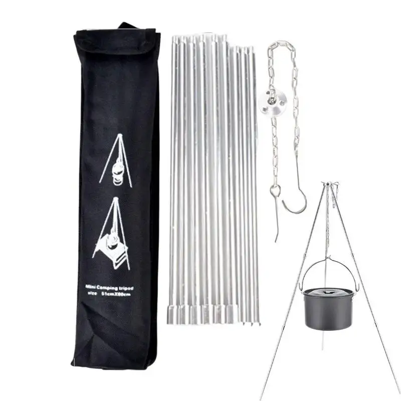 Outdoor Campfire Treppiede Pot Hanger Portatile Pieghevole Picnic Barbecue Supporto Treppiede In Lega Di Alluminio Campeggio Accessori Per La Cottura