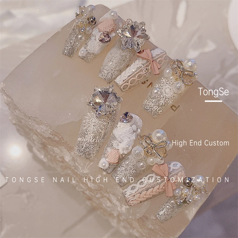 

Kawaii Girls Snowflake Wearable False Nails Patch Fashion Detachable Fingernails Manicure 3D Handmade Nail Tips Ladies Gifts Toy