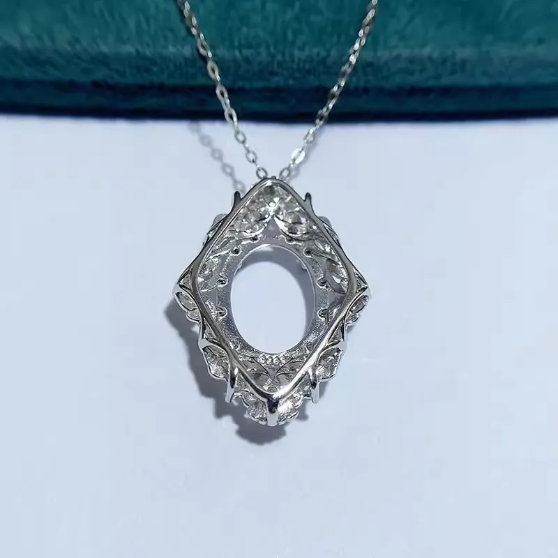 MeiBaPJ 10mm*14mm Elliptic Stone DIY 925 Silver Holder Fashion Pendant Necklace Empty Setting Fine Wedding Jewelry for Women