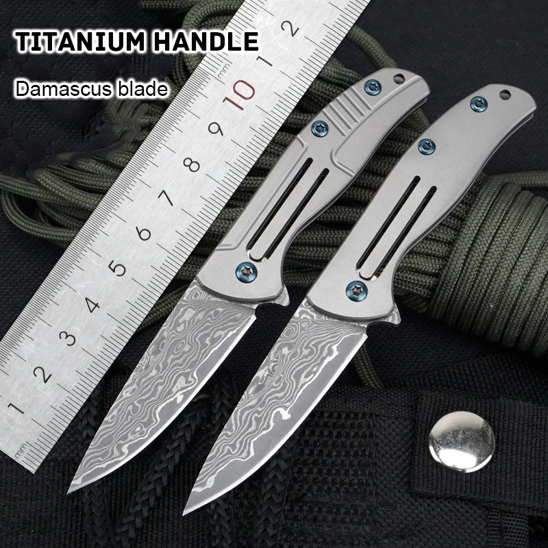 

High Hardness Damascus Steel Bearing Titanium Handle Folding Knife Camping Outdoor Hunting SelfDefense Survival EDC Tool Gift