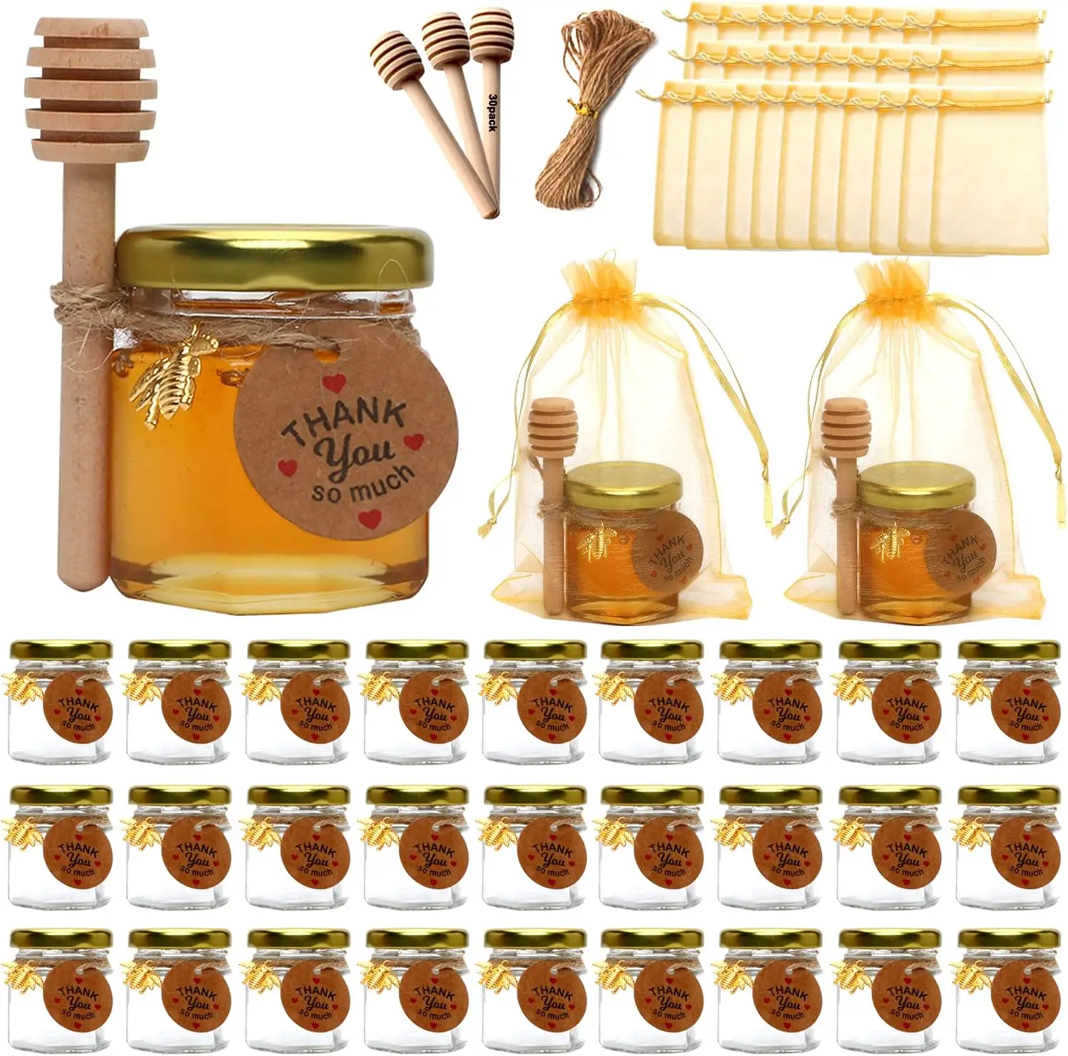 30 60PCS 1 5 oz Mini Glass Honey Jar Hexagonal Honey Jars Bee Charms 30-60pcs-1-5-oz-mini-glass-honey-jar-hexagonal-honey-jars-bee-charms