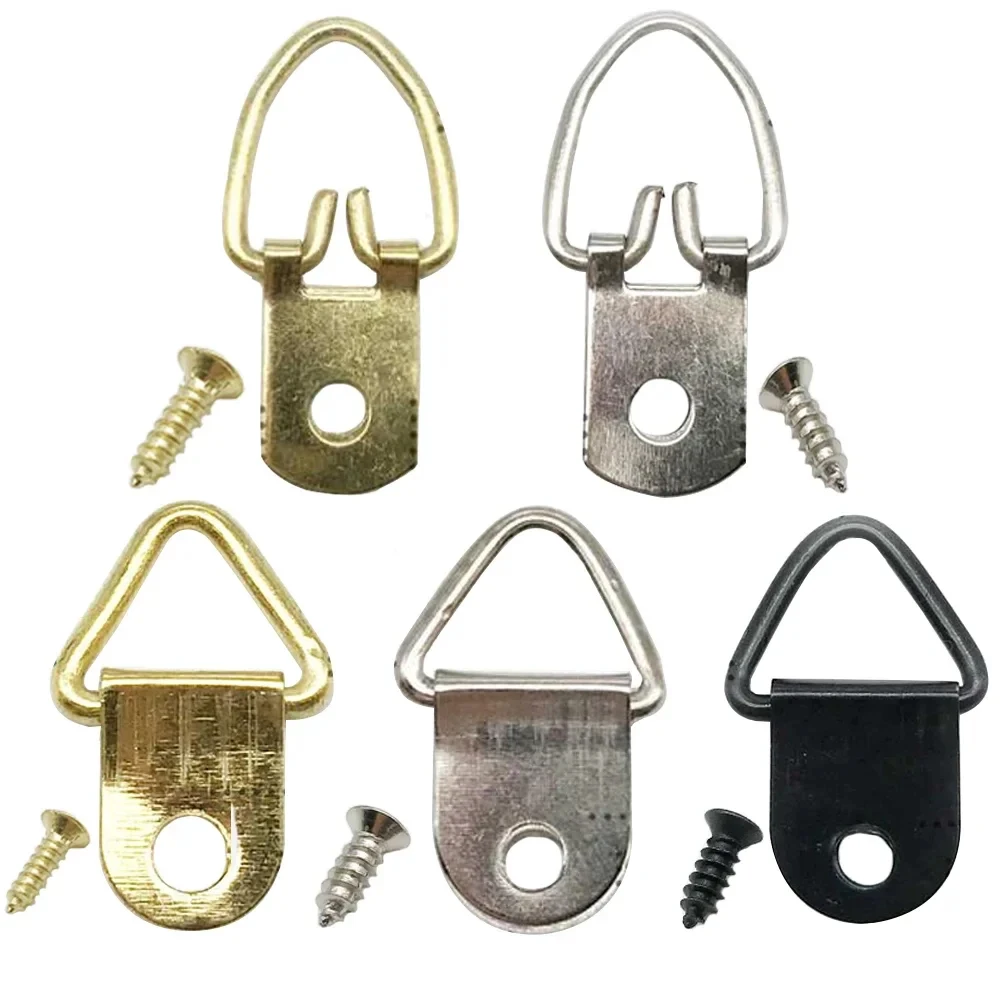 25Pcs Triangle Golden Silver Black D-Ring Hanging Oil Painting Mirror Picture Frame Hanger Art Work Photo Wall Hook with Screw hanging hooks picture frame hangers wall hooks