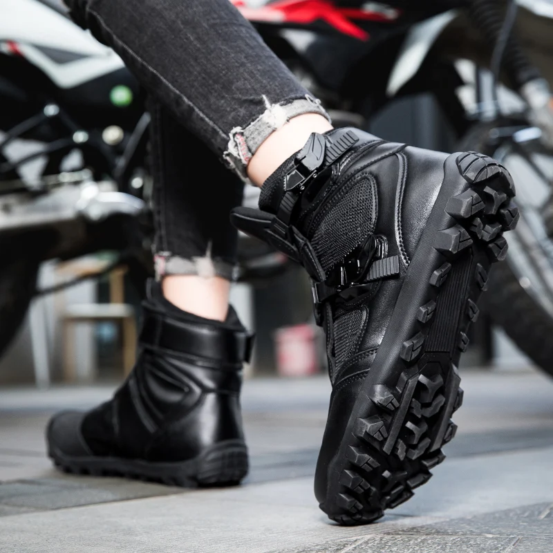 Vintage Motorcyclist Boot Retro Men's Sneakers Motorcycle Biker Boots Leather Motocross Riding Shoes Safety Motorcycle Equipment