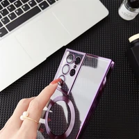 Luxury Plating Transparent TPU Anti-drop Phone Case for Samsung S22 S23 Plus Ultra Magsafe Magnetic With Lens Film Clear Cover - Image 5