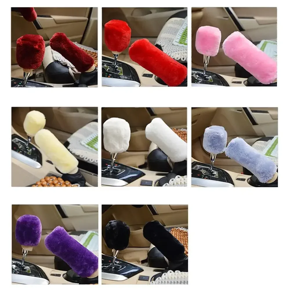 Car Handbrake Grip Covers Gear Shift Knob Cover Handle Plush Sleeve Hand Brake 2Pcs for Girls hand brake cover car interior accessories gear head cover