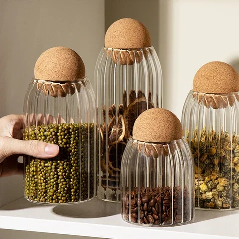 

Small Glass Beans Bottle Cereal Food Storage Container Seasoning Spice Apothecary Jars with Lid Candy Dispenser Canister Set