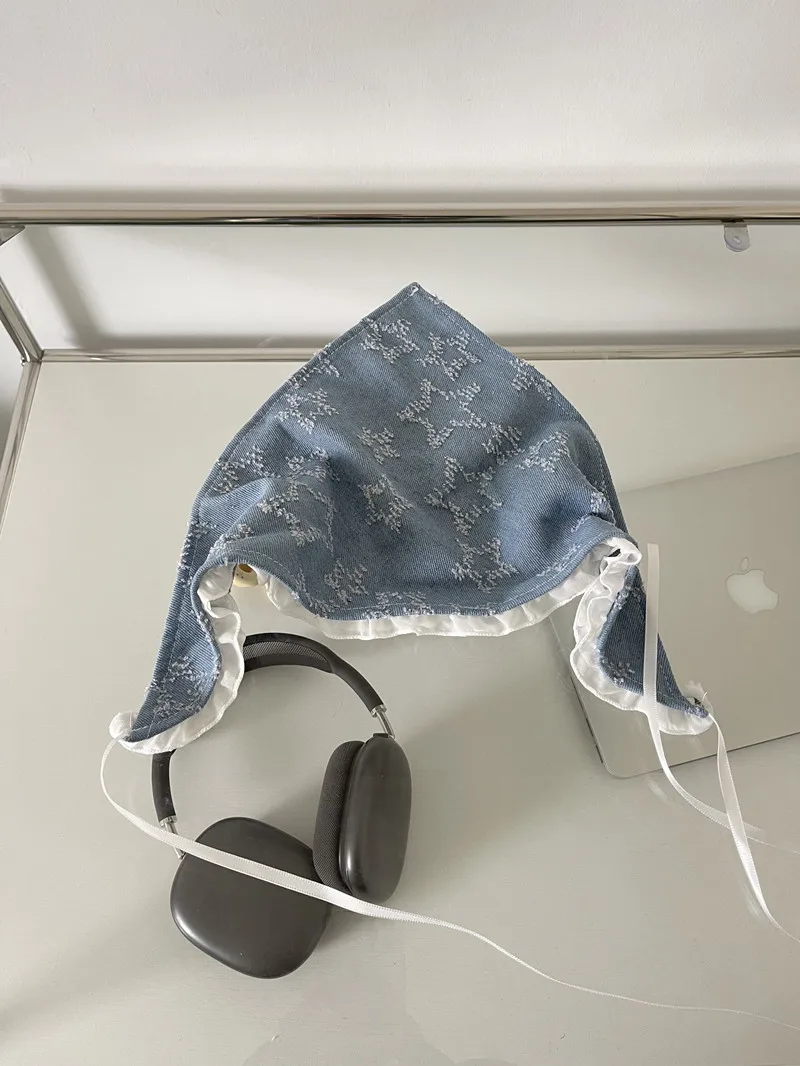 Blue Denim Hair Scarf Retro Star Bandana Triangle Hair Band Strap Soft Wrap For Women 4