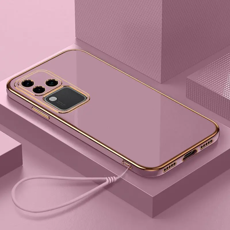 Square Plating Silicone Back Case with Straight Frame - Soft Rubber Protective Cover