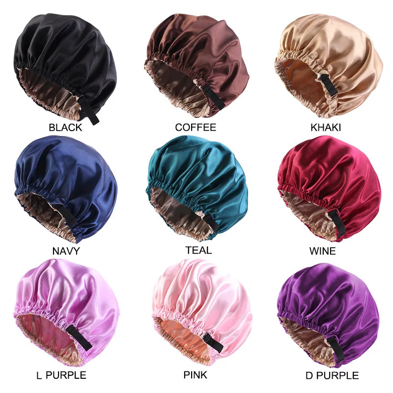 Women Shower Caps Adjusting Button Night Hat Satin Hair Cap for Sleeping Invisible Flat Imitation Silk Round Haircare silk bonnet,hair bonnet,satin bonnet,shower cap,satin nightcap,sleeping cap
