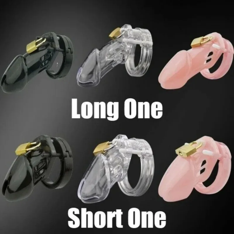Penis Chastity Cage Plastic Locking Cock Cage with 5 Sizes Penis Rings BDSM Adult Sex Toy