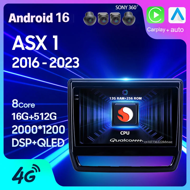 Android 16 Carplay para Mitsubishi ASX 2016 2017 2018 - 2023 Radio de coche con pantalla 2K, reproductor multimedia GPS, autorradio, video, estéreo, DSP 1