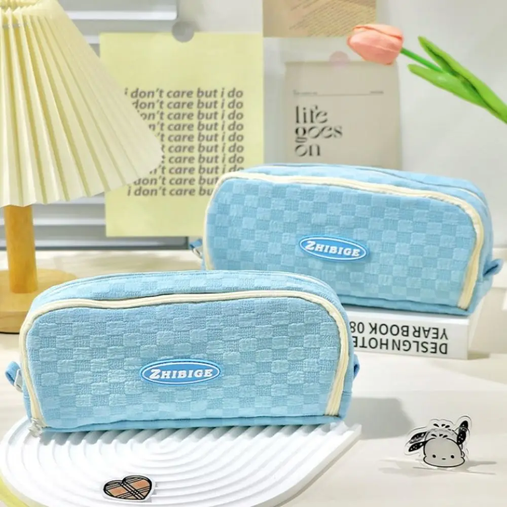 

Large Capacity Desktop Storage Pouch Multi Layer Korean Style Pencil Holder Cream Color Makeup Cosmetic Pouch Office Supplies