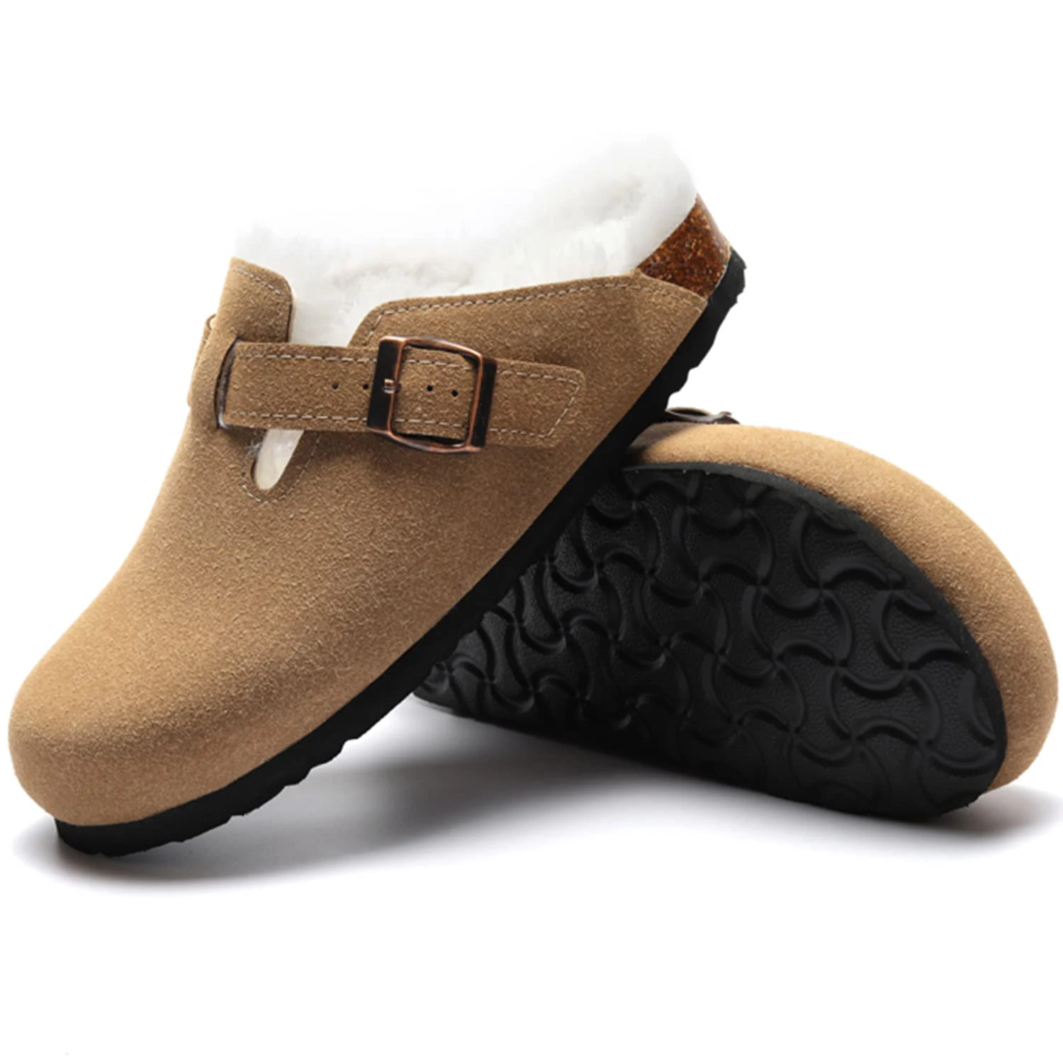 Suede Clogs Garden Clogs Shoes Goosecret Women Fur Lined Suede Clogs Slippers Winter Warm Furry Cork Footbed Mules Outdoor Comfort Plush Potato Shoes