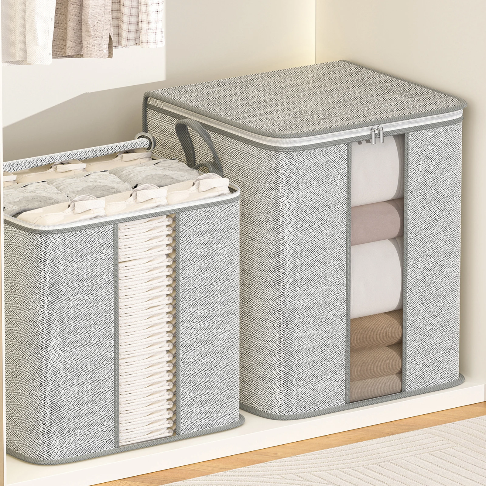 LargeCapacityNonwovenClothingQuiltsStorageBagFoldableBlanket