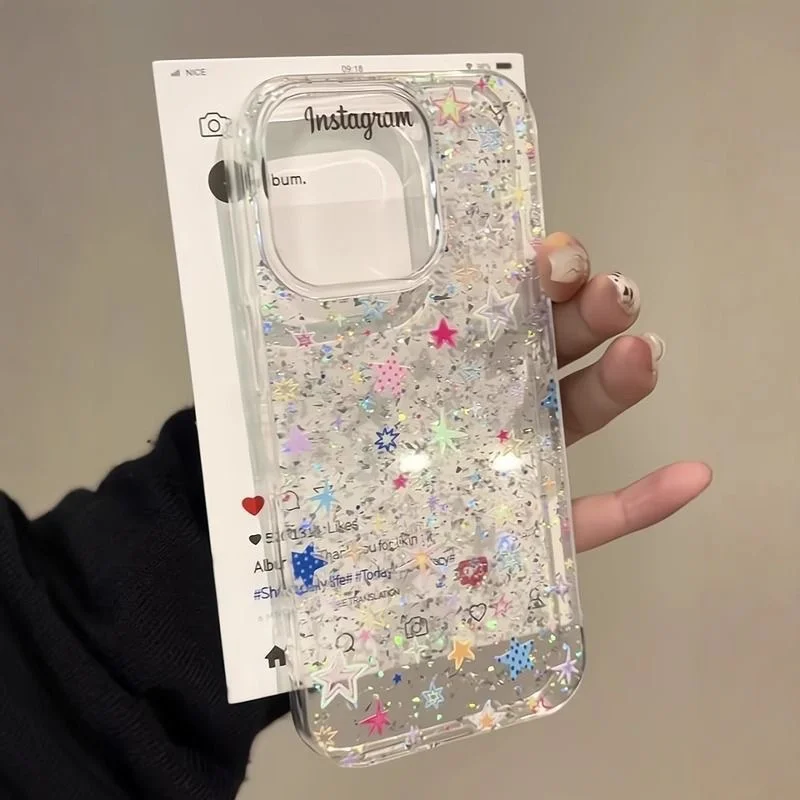Sparkling Powder Transparent Painted Dopamine Star Phone Case